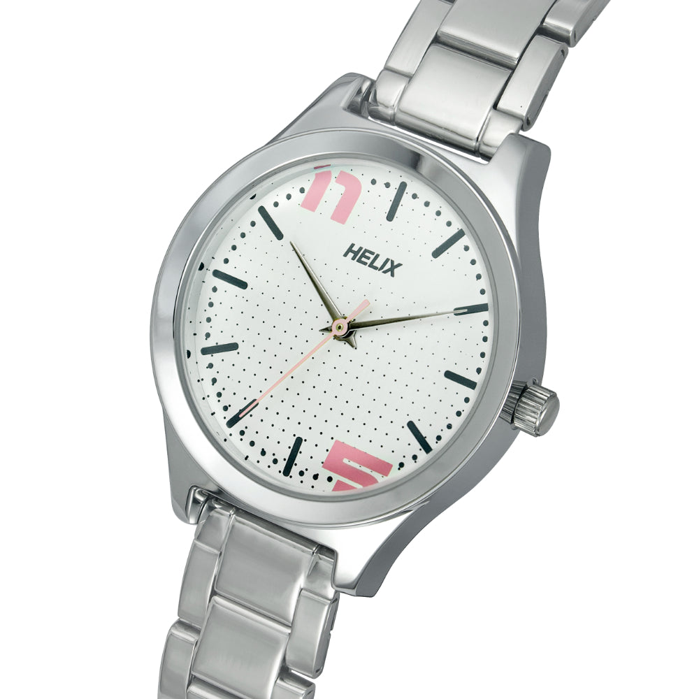 Helix By Timex Silver Round Analog Stainless Steel Watch Women -TW049HL04