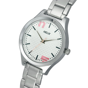 Helix By Timex Silver Round Analog Stainless Steel Watch Women -TW049HL04