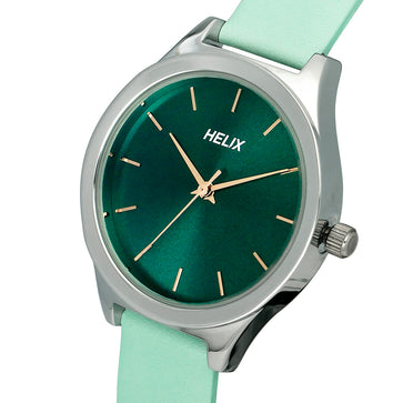 Helix By Timex Green Round Analog Leather Watch Women -TW049HL05