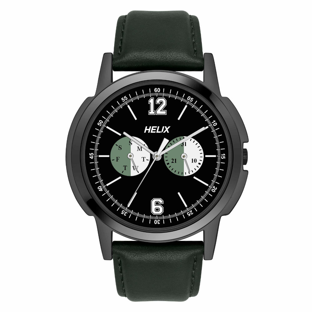 Helix By Timex Black Round Analog Leather Watch Men -TW050HG02