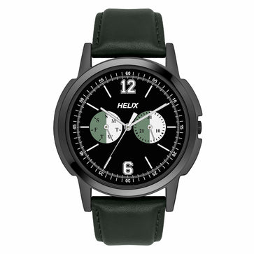 Helix By Timex Black Round Analog Leather Watch Men -TW050HG02