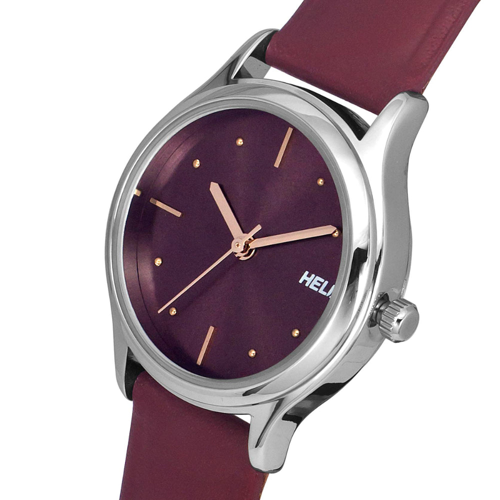 Helix By Timex Burgundy Round Analog Leather Watch Women -TW051HL02