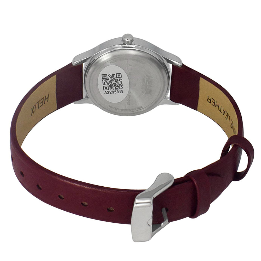 Helix By Timex Burgundy Round Analog Leather Watch Women -TW051HL02