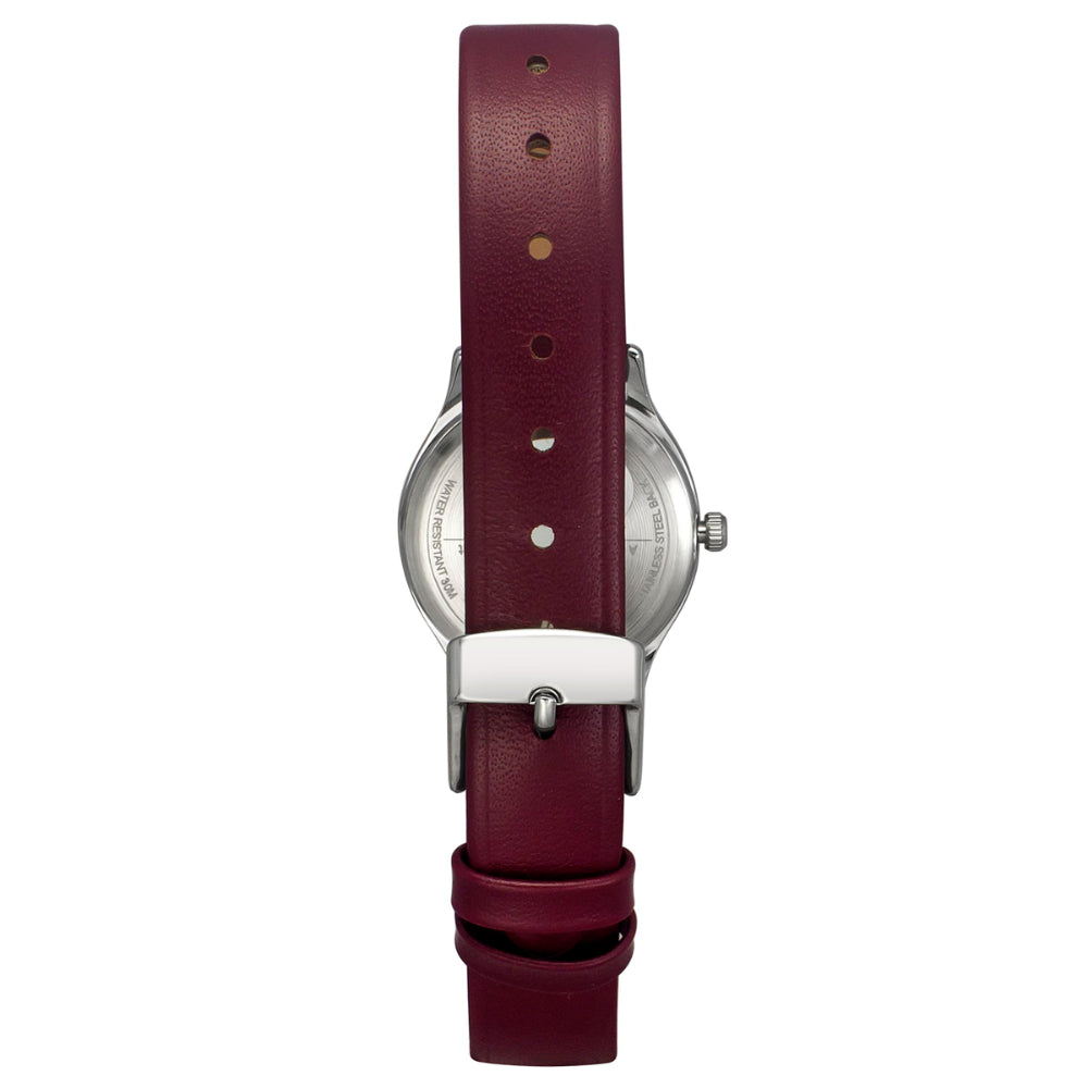 Helix By Timex Burgundy Round Analog Leather Watch Women -TW051HL02