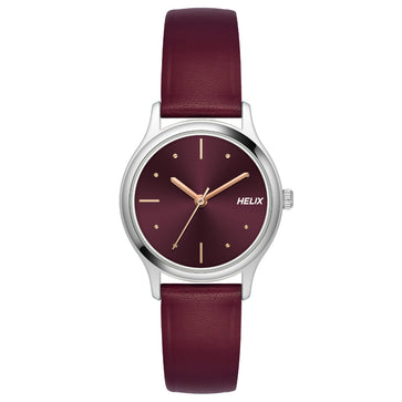 Helix By Timex Burgundy Round Analog Leather Watch Women -TW051HL02