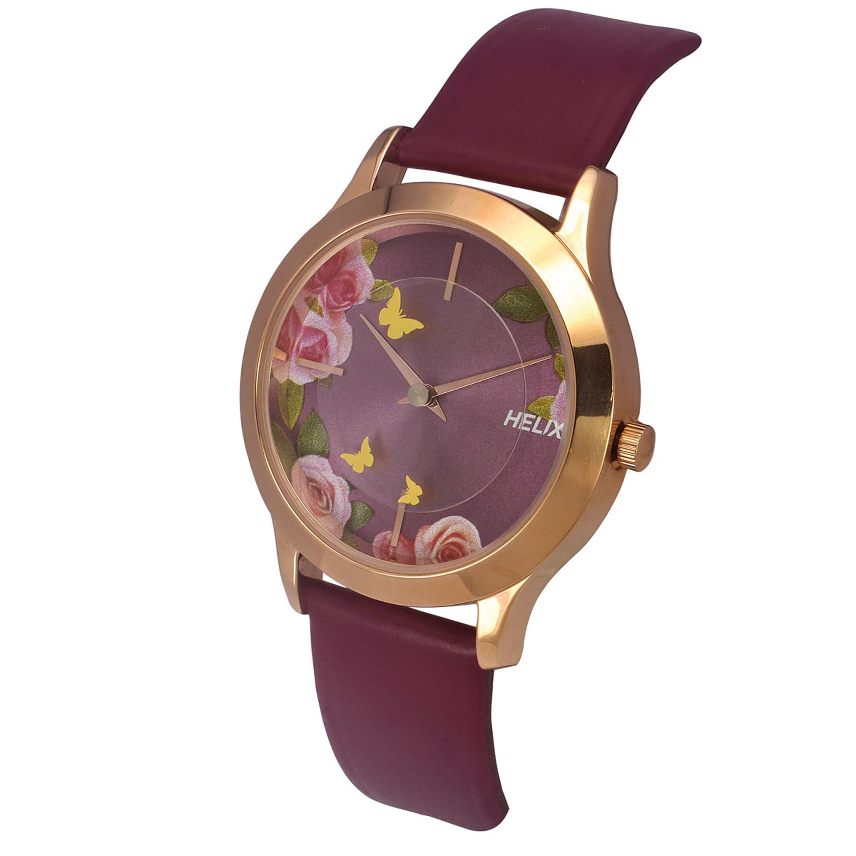 Helix By Timex Maroon Round Analog Leather Watch Women -TW053HL05