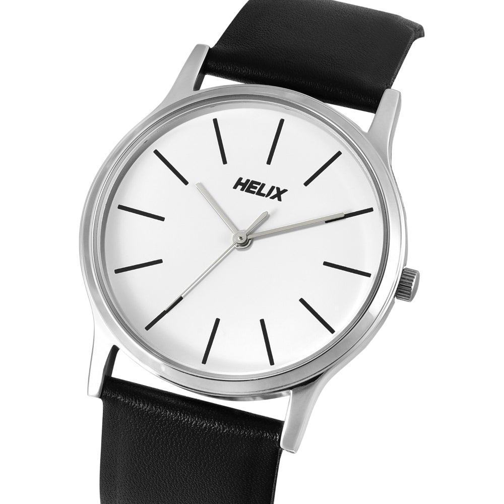 Helix By Timex White Round Analog Leather Watch Men -TW054HG00