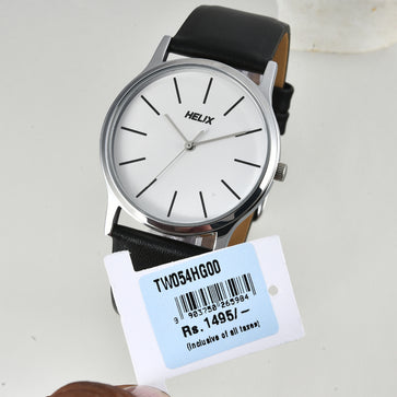Helix By Timex White Round Analog Leather Watch Men -TW054HG00