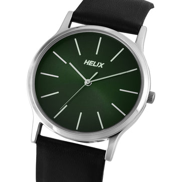 Helix By Timex Green Round Analog Leather Watch Men -TW054HG01