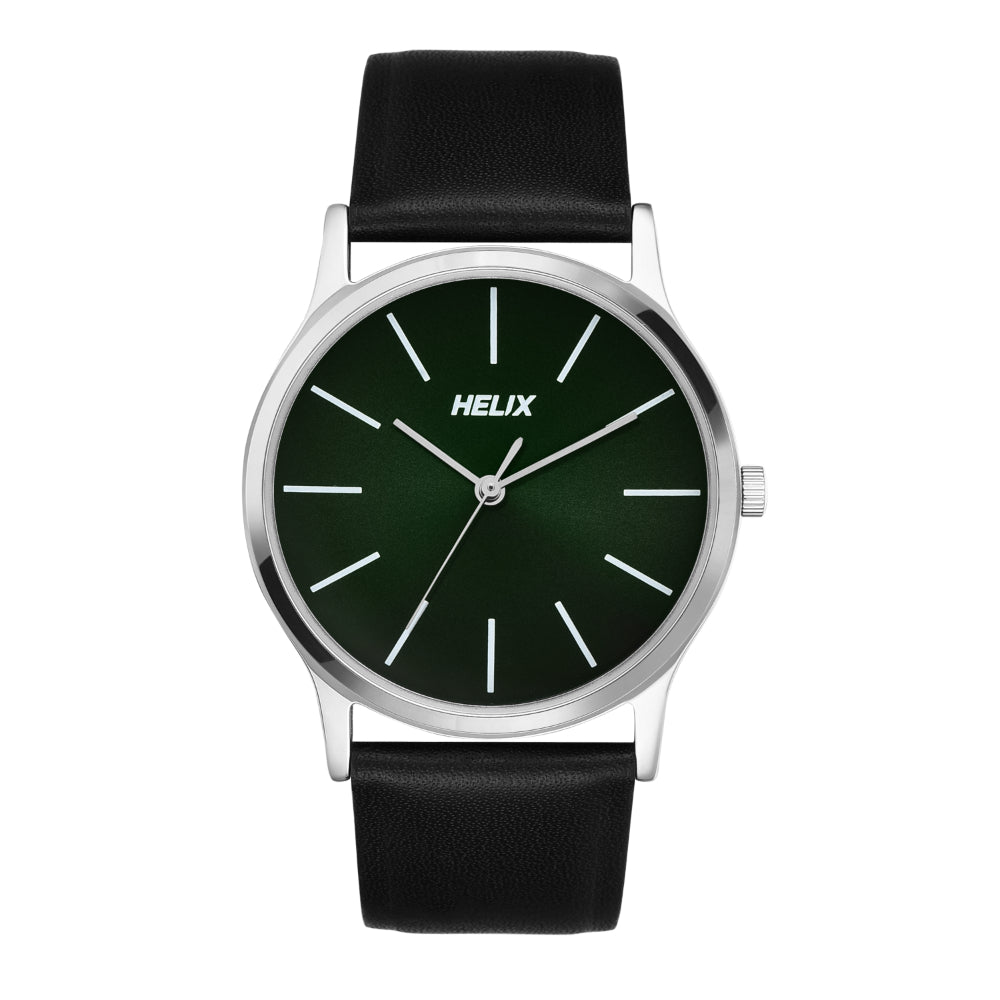 Helix By Timex Green Round Analog Leather Watch Men -TW054HG01