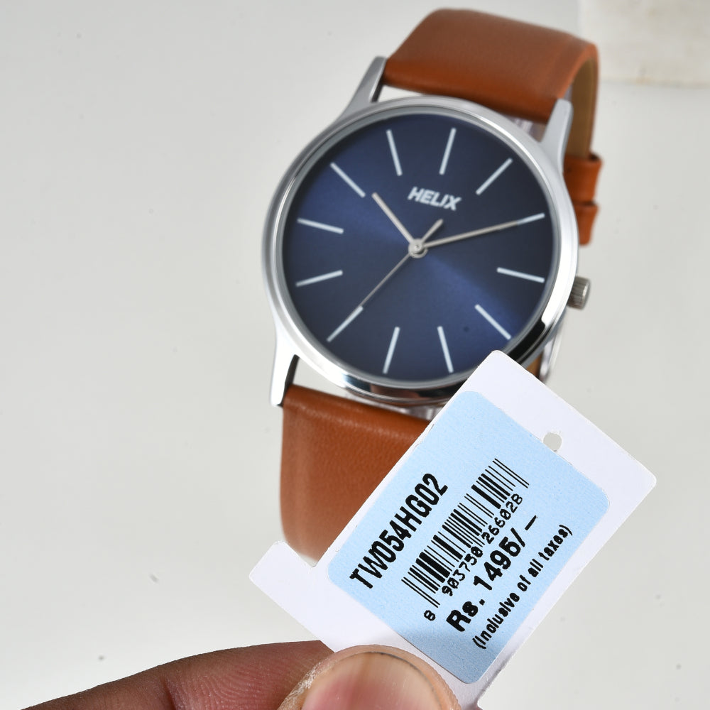 Helix By Timex Blue Round Analog Leather Watch Men -TW054HG02