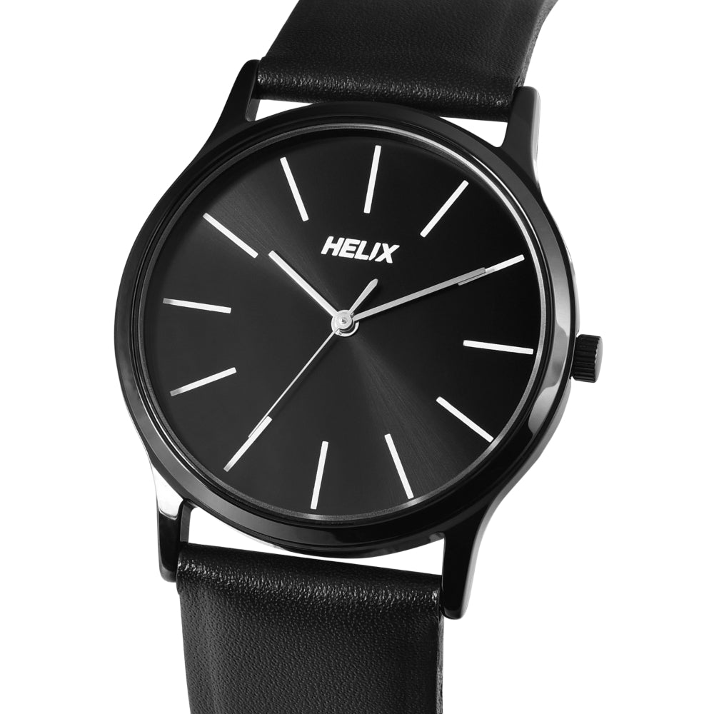 Helix By Timex Black Round Analog Leather Watch Men -TW054HG04