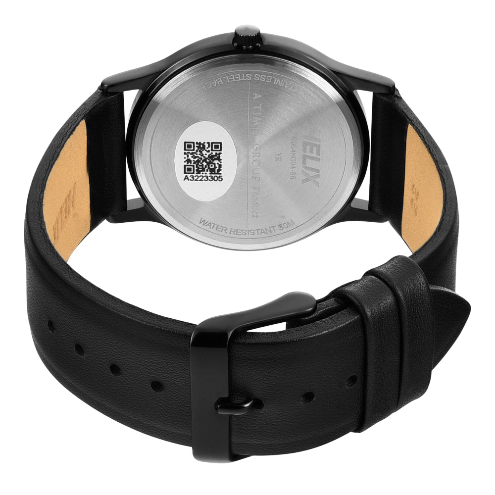 Helix By Timex Black Round Analog Leather Watch Men -TW054HG04