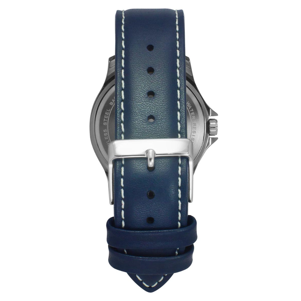 Helix By Timex Silver Round Analog Leather Watch Men -TW055HG00