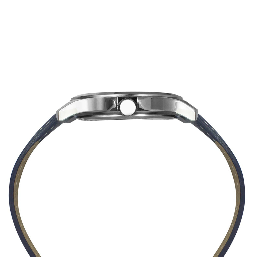 Helix By Timex Silver Round Analog Leather Watch Men -TW055HG00