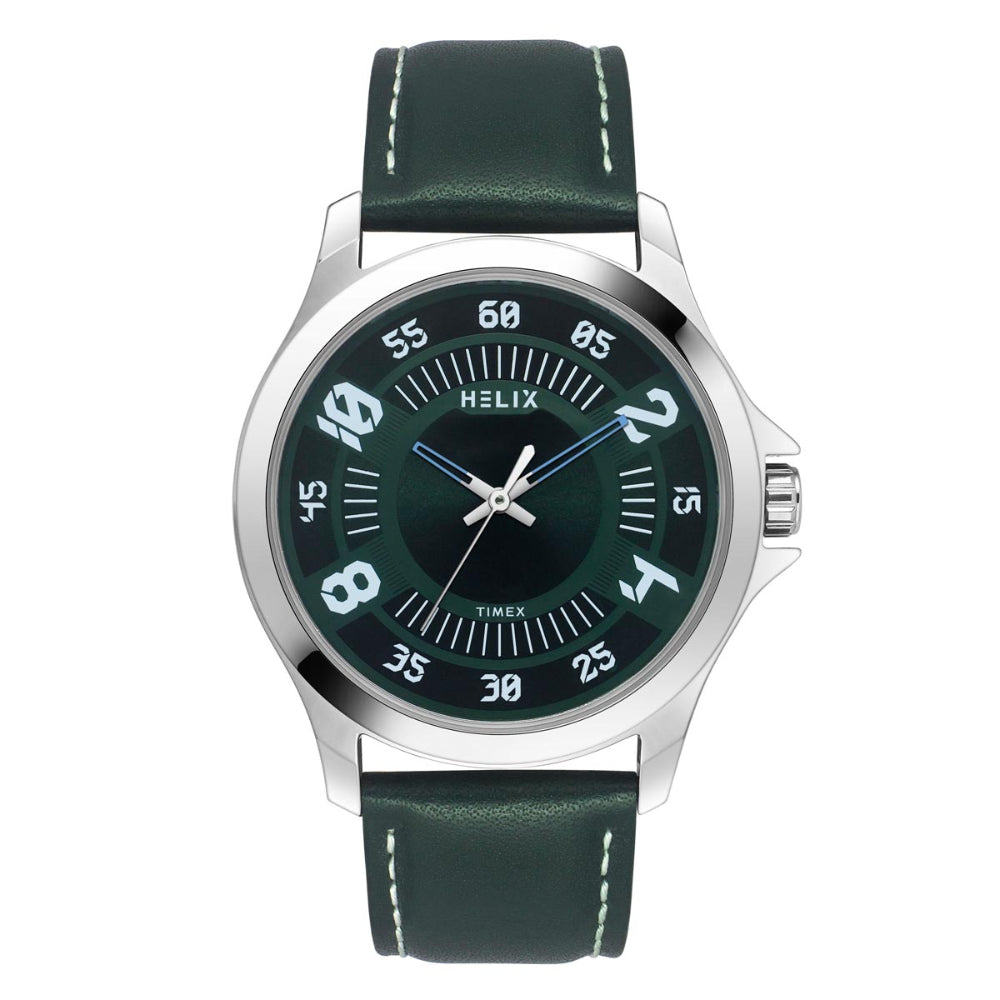 Helix By Timex Green Round Analog Leather Watch Men -TW055HG02