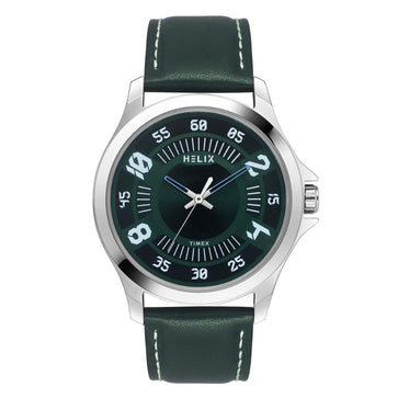Helix By Timex Green Round Analog Leather Watch Men -TW055HG02