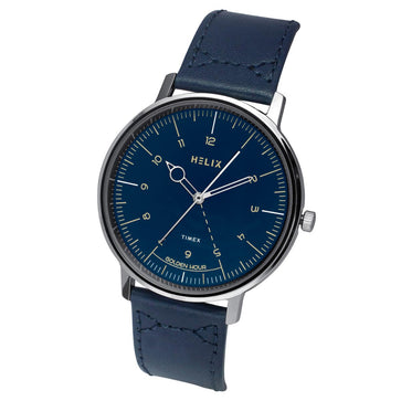 Helix By Timex Blue Round Analog Leather Watch Men -TW056HG02