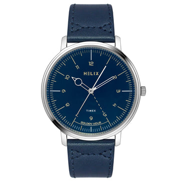 Helix By Timex Blue Round Analog Leather Watch Men -TW056HG02
