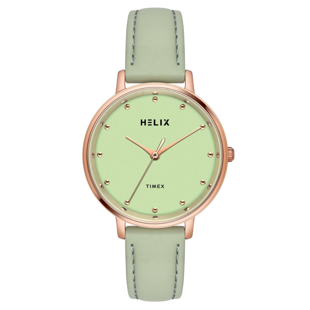 Helix By Timex Green Round Analog Leather Watch Women -TW056HL00