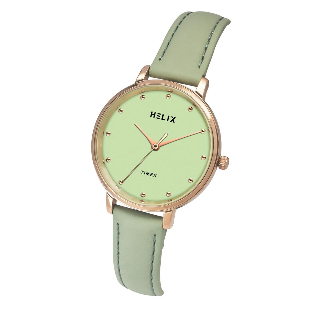 Helix By Timex Green Round Analog Leather Watch Women -TW056HL00