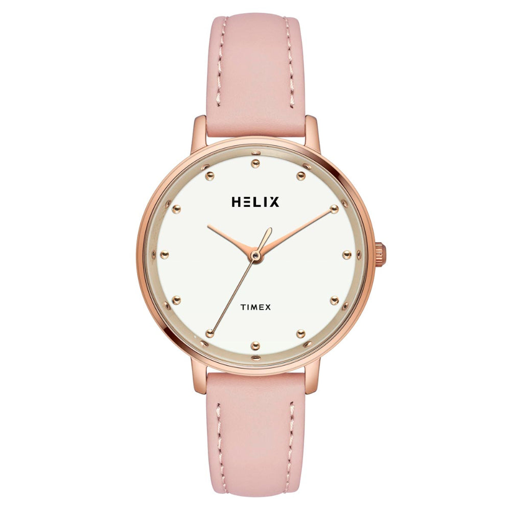 Helix By Timex Silver Round Analog Leather Watch Women -TW056HL01