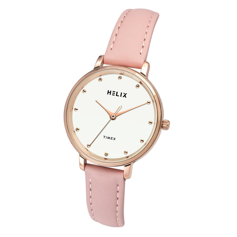 Helix By Timex Silver Round Analog Leather Watch Women -TW056HL01