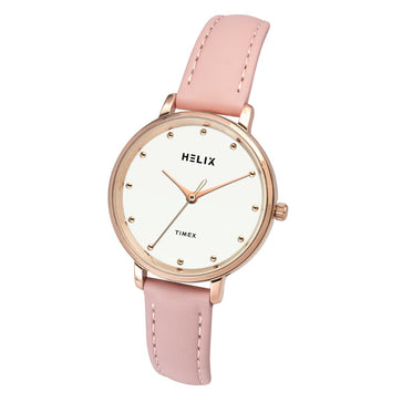 Helix By Timex Silver Round Analog Leather Watch Women -TW056HL01