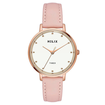 Helix By Timex Silver Round Analog Leather Watch Women -TW056HL01