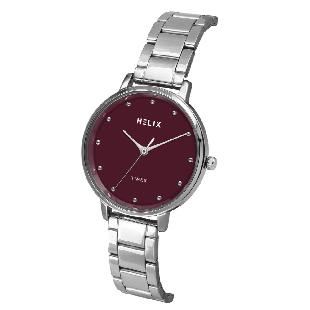 Helix By Timex Burgundy Round Analog Stainless Steel Watch Women -TW056HL04