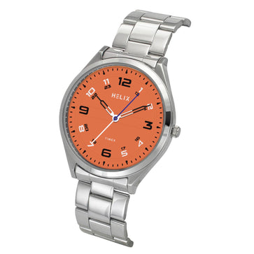 Helix By Timex Orange Round Analog Stainless Steel Watch Men -TW060HG01T