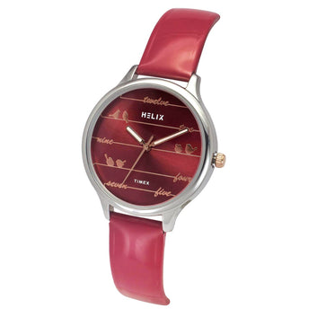 Helix By Timex Red Round Analog Leather Watch Women -TW060HL00T