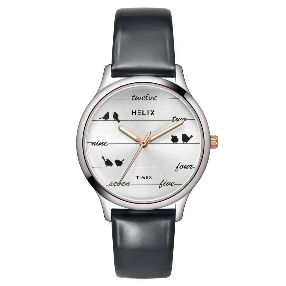 Helix By Timex Silver Round Analog Leather Watch Women -TW060HL01T