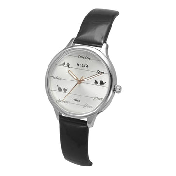 Helix By Timex Silver Round Analog Leather Watch Women -TW060HL01T