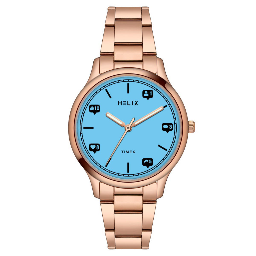 Helix By Timex Blue Round Analog Stainless Steel Watch Women -TW060HL05T