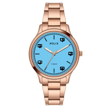 Helix By Timex Blue Round Analog Stainless Steel Watch Women -TW060HL05T