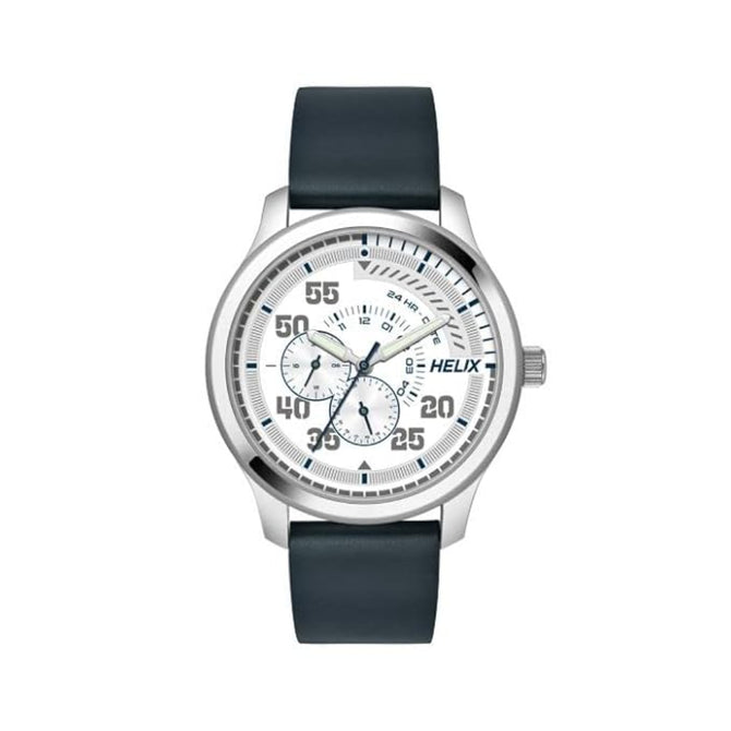 Helix By Timex Silver Round Analog Leather Watch Men -TW043HG07