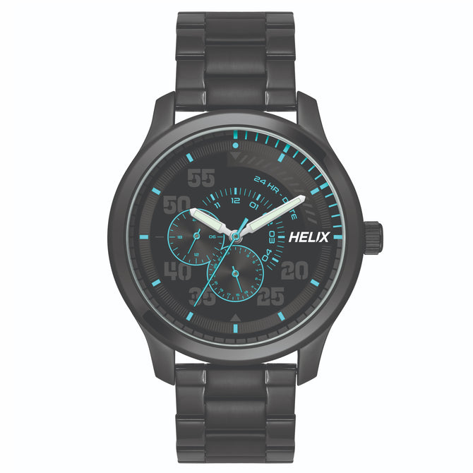 Helix By Timex Black Round Analog Stainless Steel Watch Men -TW043HG09