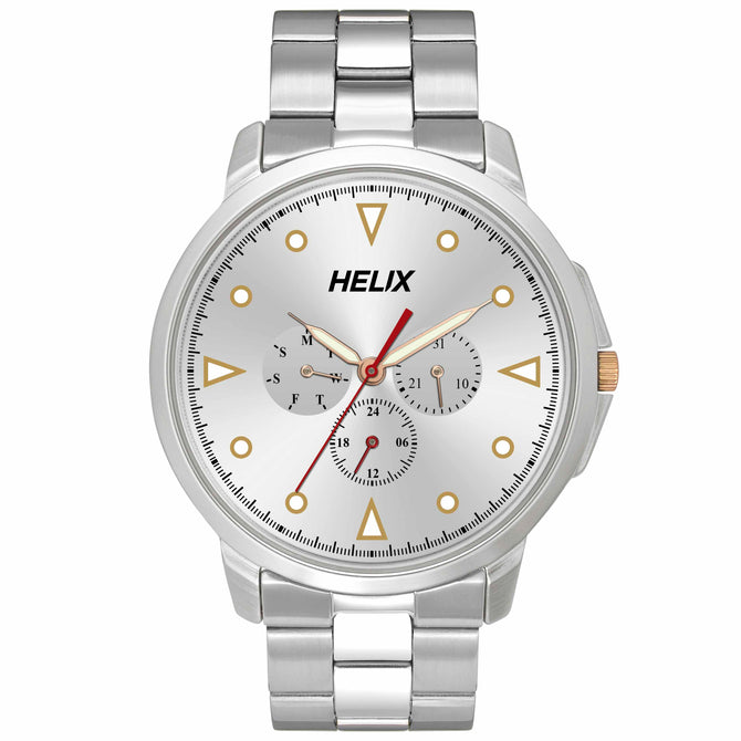 Helix By Timex Silver Round Analog Stainless Steel Watch Men -TW027HG35