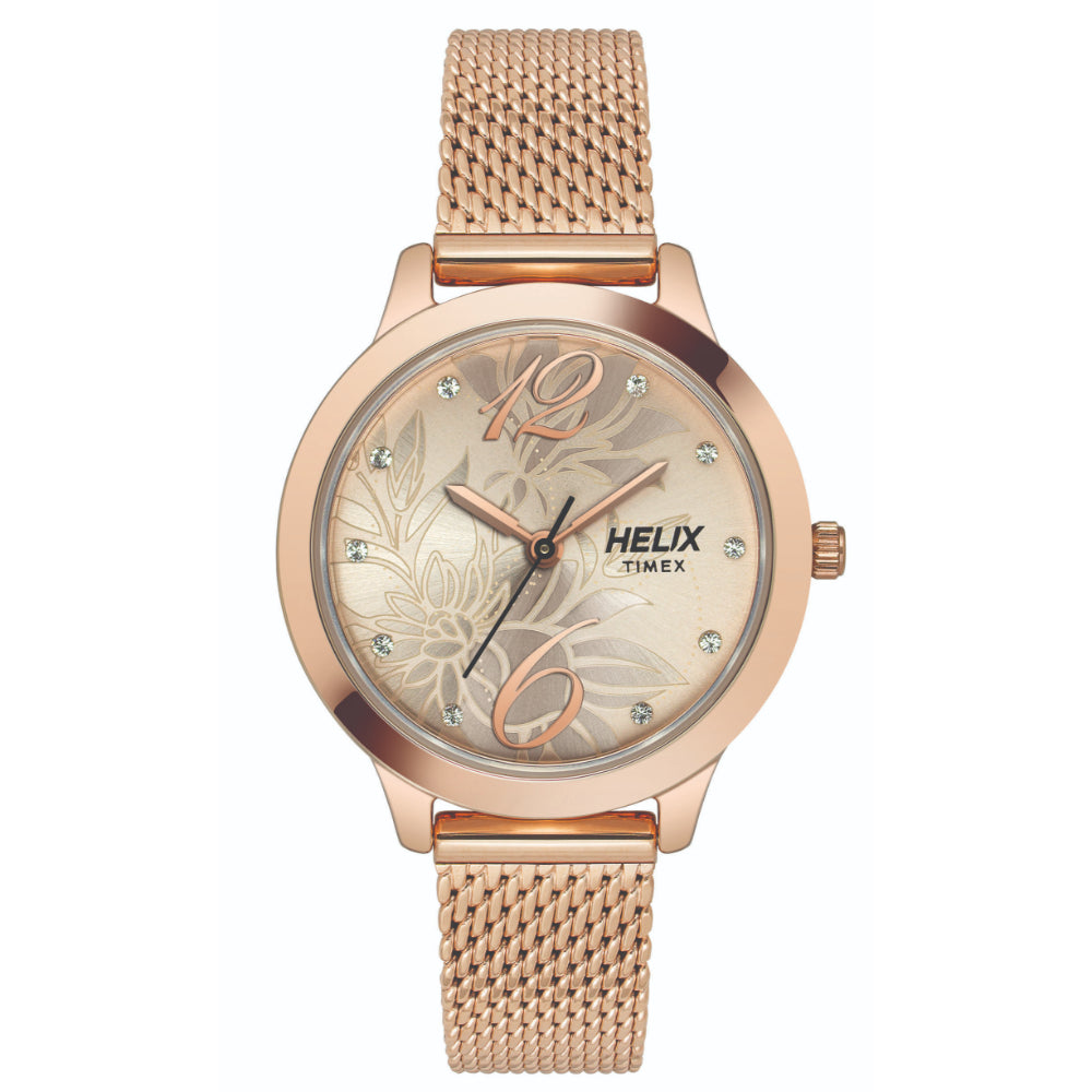 Helix By Timex Rose Gold Round Analog Stainless Steel Watch Women -TW022HL17