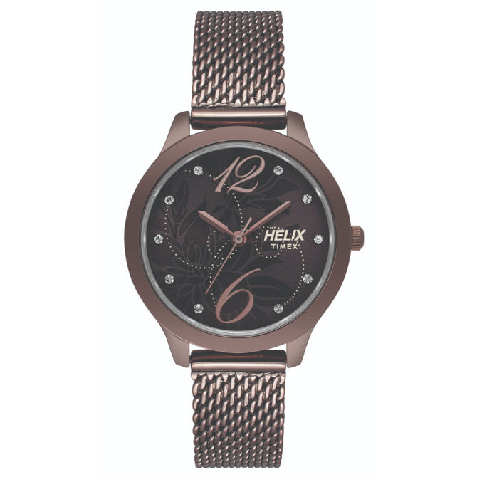 Helix By Timex Brown Round Analog Stainless Steel Watch Women -TW022HL19