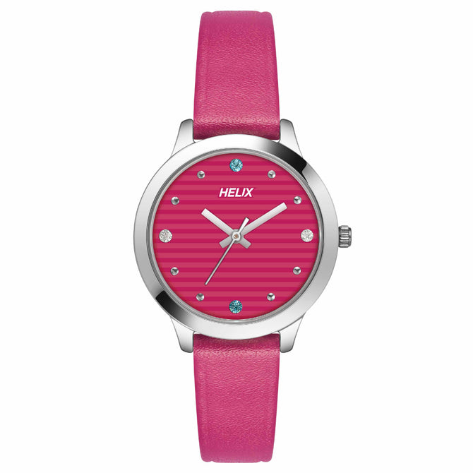 Helix By Timex Pink Round Analog Leather Watch Women -TW022HL20