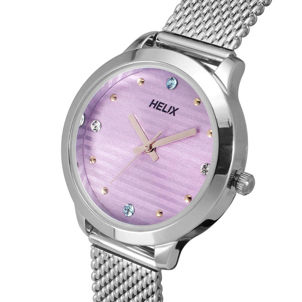 Helix By Timex Purple Round Analog Stainless Steel Watch Women -TW022HL21