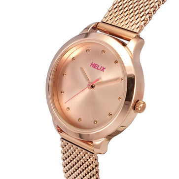 Helix By Timex Rose Gold Round Analog Stainless Steel Watch Women -TW022HL25