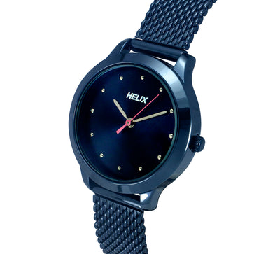 Helix By Timex Blue Round Analog Stainless Steel Watch Women -TW022HL26