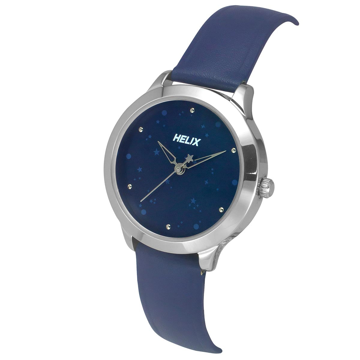 Helix By Timex Blue Round Analog Leather Watch Women -TW022HL30