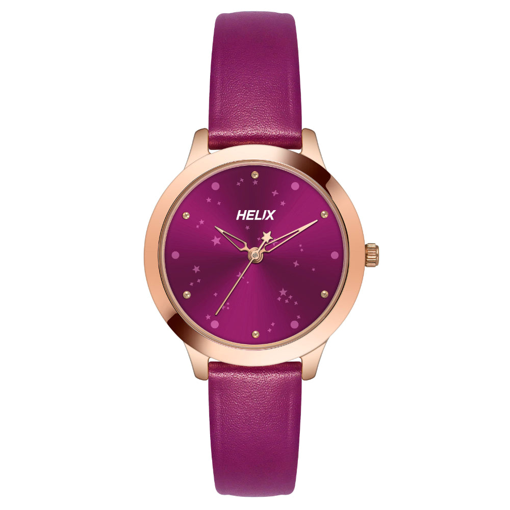 Helix By Timex Magenta Round Analog Leather Watch Women -TW022HL32