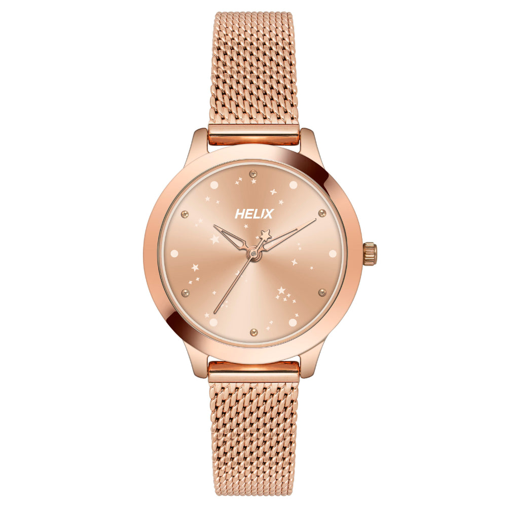 Helix By Timex Rose Gold Round Analog Stainless Steel Watch Women -TW022HL35