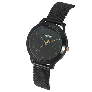 Helix By Timex Black Round Analog Stainless Steel Watch Women -TW022HL36