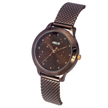 Helix By Timex Brown Round Analog Stainless Steel Watch Women -TW022HL37
